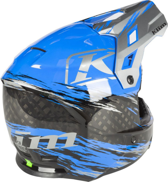 Casca Snowmobil F3 Carbon Pro ECE Thrashed Electric Blue Lemonade/Metallic Silver