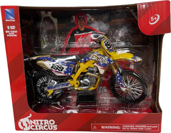 Macheta Moto Travis Pastrana No 199 Nitro Circus Suzuki RMZ 450 Toy 1:12