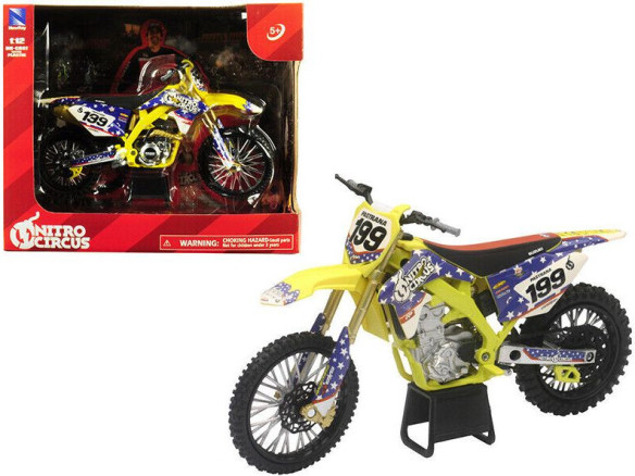Macheta Moto Travis Pastrana No 199 Nitro Circus Suzuki RMZ 450 Toy 1:12