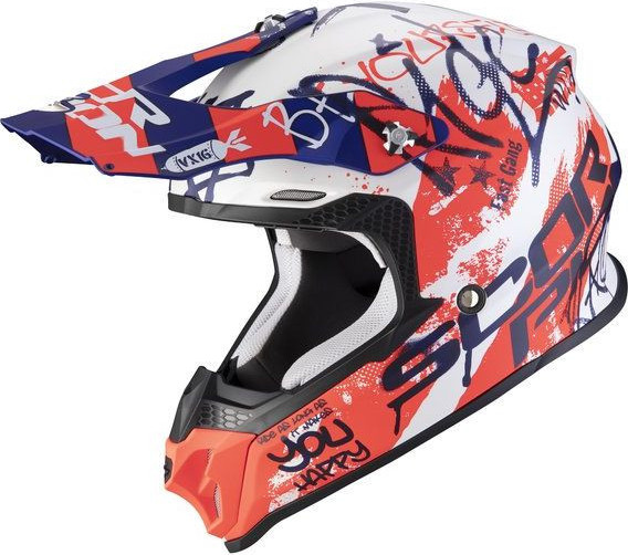 Casca Moto Enduro Vx-16 Oratio Alb/Albastru/Rosu