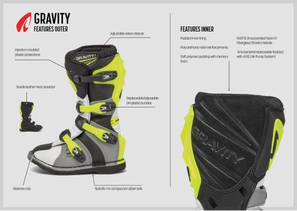 Cizme Enduro Copii Gravity Grey/White/Yellow Fluo