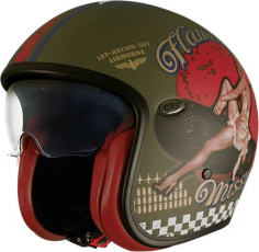 Casca Moto Open-Face/Jet Vintage PU MILBM Matt Olive/Red 2024