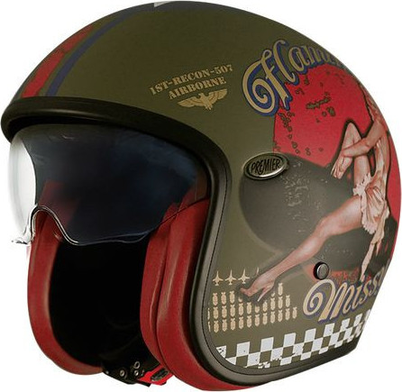 Casca Moto Open-Face/Jet Vintage PU MILBM Matt Olive/Red 2024