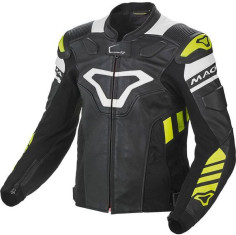 Geaca Moto Piele TRACKTIX Black/White/Yellow Fluo