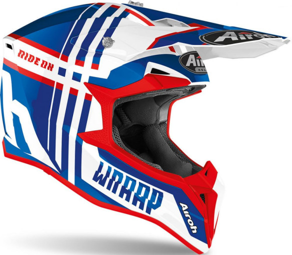 Casca Moto Enduro Wraap Broken Blue Red Gloss