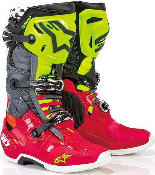 Cizme Moto MX Tech 10 Red Bk Yellow Fluo