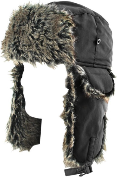 Trooper Hat Solid Black Gray Fur One Size Wth114