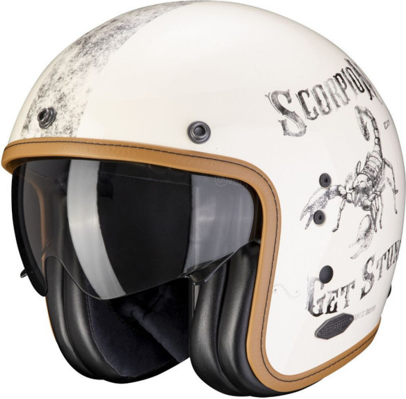 Casca Moto Open Face Jet Belfast Pique Cream Black 2021