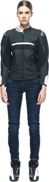 Geaca Moto Piele Dama Rapida Perf. Black-Matt Black-Matt White 23