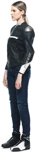Geaca Moto Piele Dama Rapida Perf. Black-Matt Black-Matt White 23
