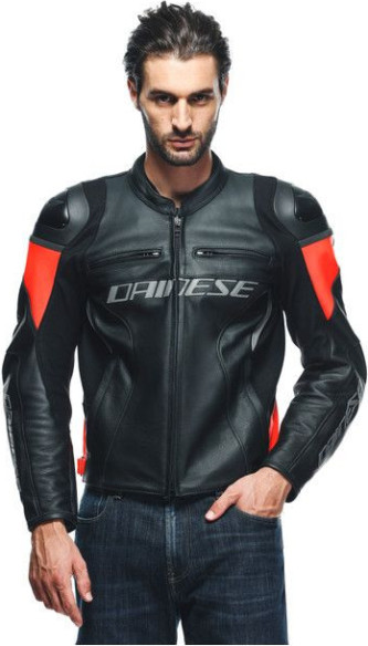 Geaca Moto Piele Racing 4 Black Fluo-Red 23