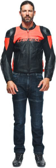 Geaca Moto Piele Racing 4 Perf. Black Fluo-Red 23