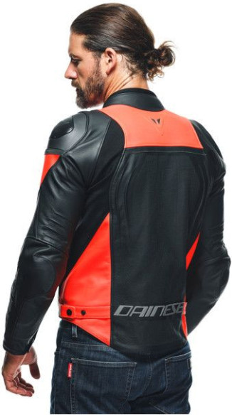 Geaca Moto Piele Racing 4 Perf. Black Fluo-Red 23