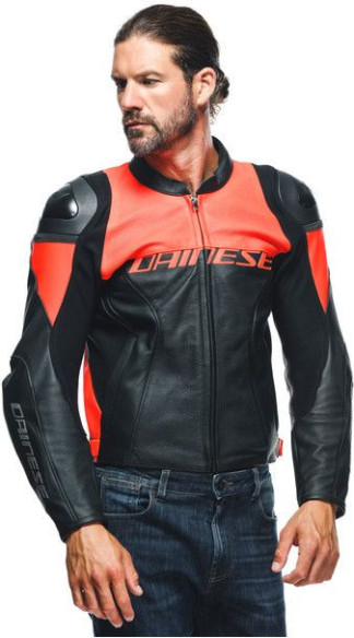 Geaca Moto Piele Racing 4 Perf. Black Fluo-Red 23