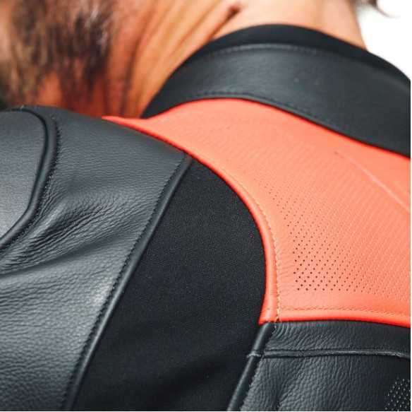 Geaca Moto Piele Racing 4 Perf. Black Fluo-Red 23