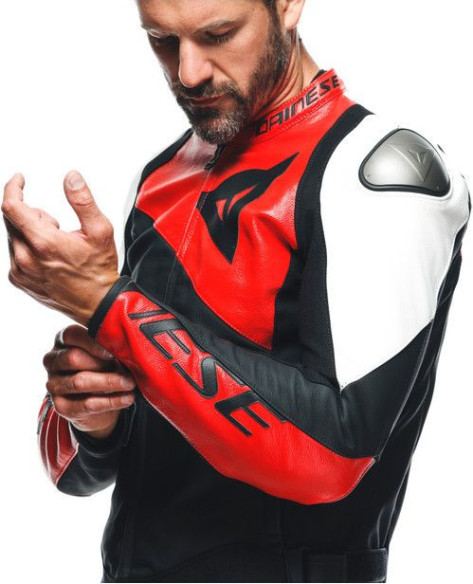 Geaca Moto Piele Sportiva Black-Matt Lava-Red White 23