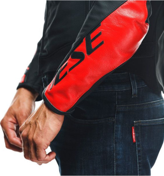 Geaca Moto Piele Sportiva Black-Matt Lava-Red White 23