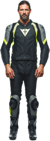 Combinezon Moto Piele Avro 4 2Pcs Black-Matt Charcoal-Gray Fluo-Yellow 23