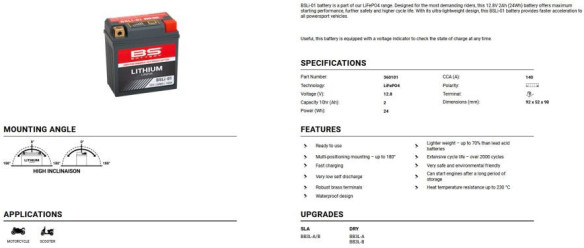 Acumulator Moto Lithium BSLI01 360101
