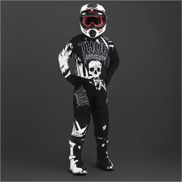 Combo Moto Tricou Pantaloni Copii Sector Racewear Gnar Black White 23