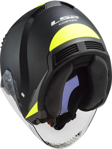 Casca Moto Jet OF600 Copter Urbane Matt Black H-V Yellow