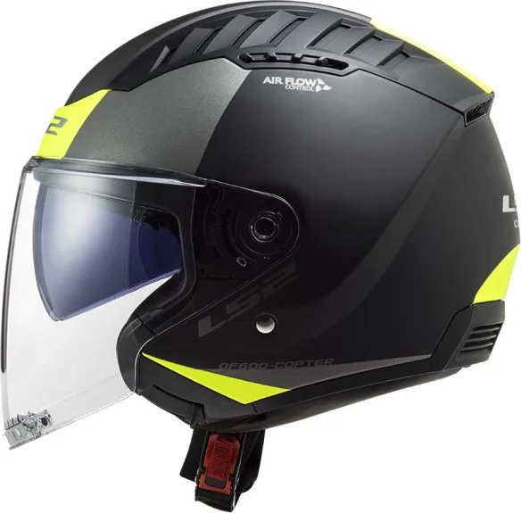 Casca Moto Jet OF600 Copter Urbane Matt Black H-V Yellow