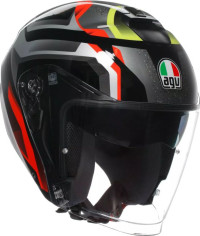 Casca Moto Open-Face Irides Agv E2206 Zurigo Black Red Yellow Fluo