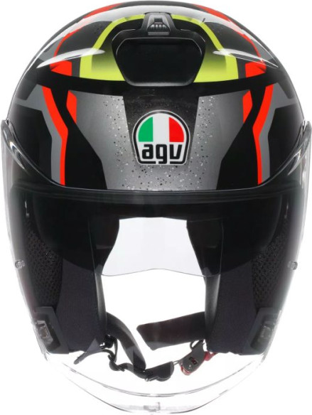 Casca Moto Open-Face Irides Agv E2206 Zurigo Black Red Yellow Fluo