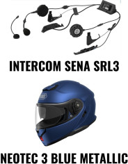 Combo Casca NEOTEC 3 Blue Metallic Matt Intercom Sena SRL3