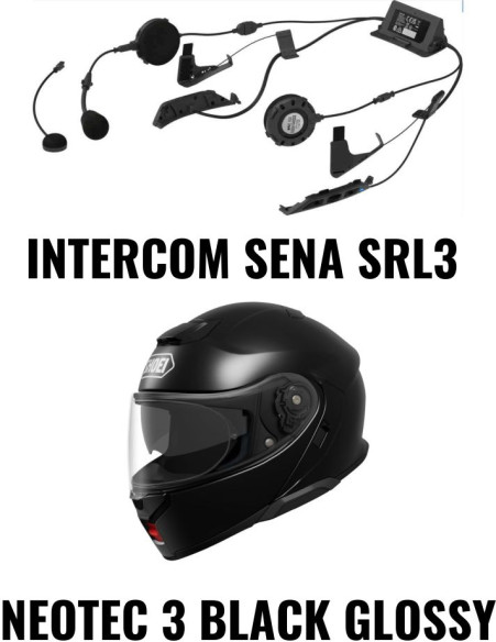 Combo Casca NEOTEC 3 Black Matt Intercom Sena SRL3
