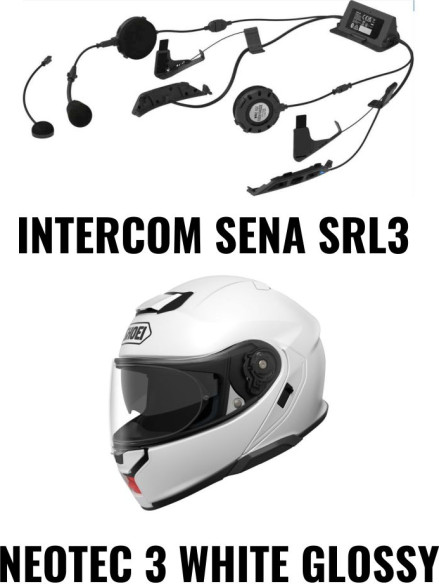Combo Casca NEOTEC 3 White Glossy Intercom Sena SRL3
