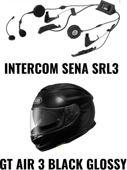 Combo Casca GT AIR 3 Black Glossy Intercom Sena SRL3
