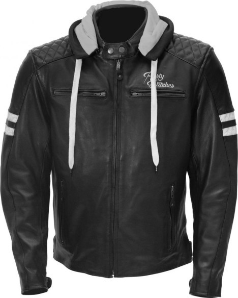 Geaca Moto Piele JARI HOODED Black/White