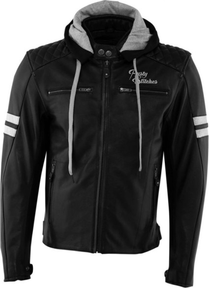 Geaca Moto Piele JARI HOODED Black/White