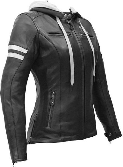 Geaca Moto Piele Dama Joyce HOODED Black/White