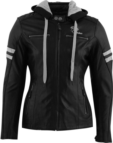 Geaca Moto Piele Dama Joyce HOODED Black/White