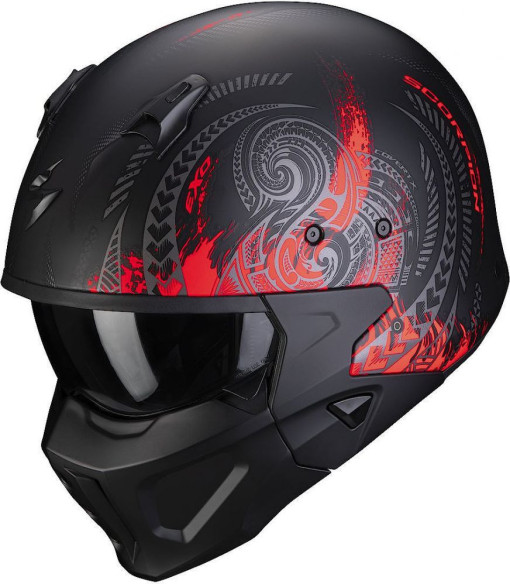 Casca Moto Open Face Covert-X Tattoo Matt Black/Red
