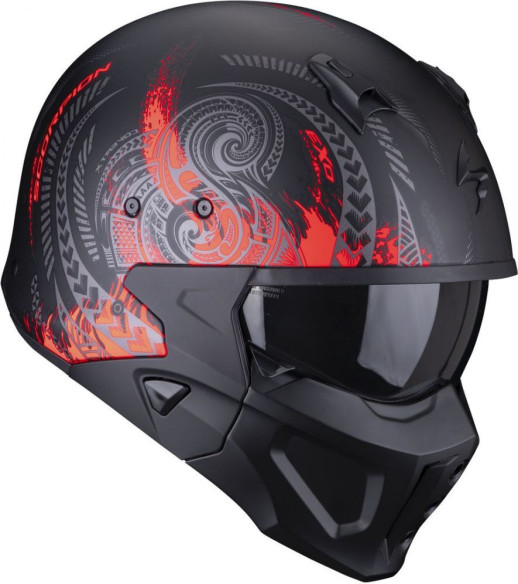 Casca Moto Open Face Covert-X Tattoo Matt Black/Red