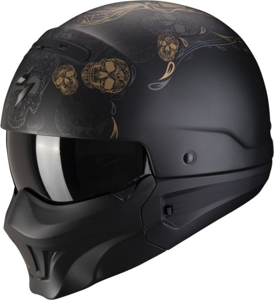 Casca Moto Open Face Exo-Combat Evo Kalavera Matt Black/Gold