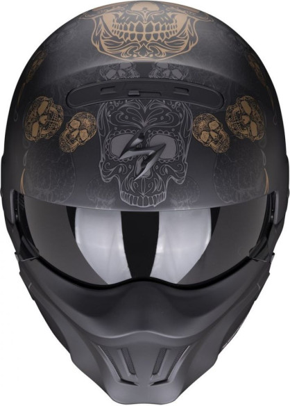 Casca Moto Open Face Exo-Combat Evo Kalavera Matt Black/Gold