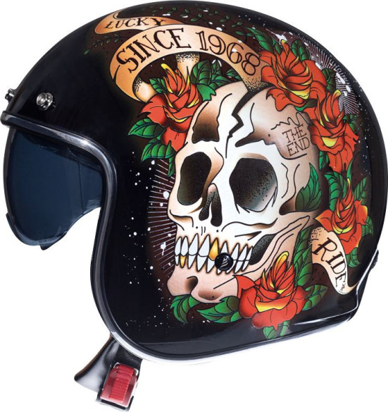 Casca Moto Jet Le Mans 2 Skull&Roses A1 Gloss Red