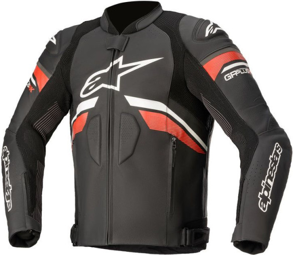 Geaca Moto Piele GP PLUS R V3 Rideknit Black/White/Red Fluo
