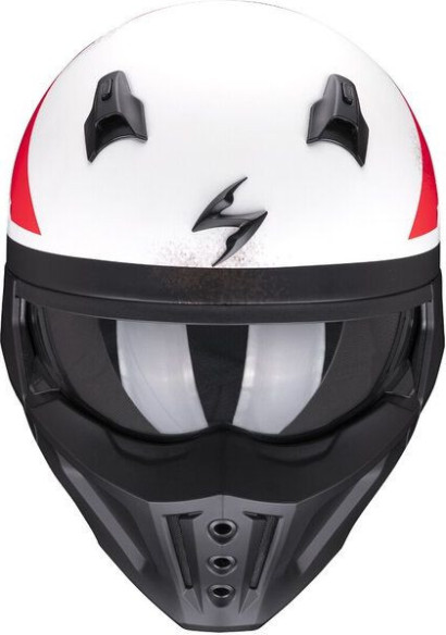 Casca Moto Flip-Up Covert-X T-Rust Alb Mat/Rosu