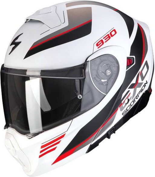 Casca Moto Flip-Up 930 Navig Alb/Negru/Rosu