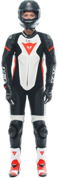Combinezon Moto Piele Dama Grobnik Perforated 1 PC Black/White/Fluo-Red 23