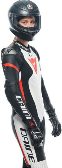 Combinezon Moto Piele Dama Grobnik Perforated 1 PC Black/White/Fluo-Red 23
