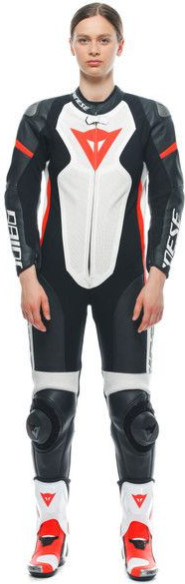 Combinezon Moto Piele Dama Grobnik Perforated 1 PC Black/White/Fluo-Red 23