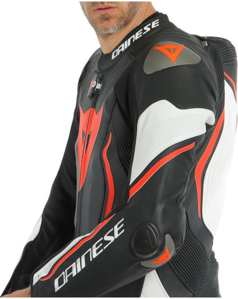 Combinezon Moto Piele Misano 2 D-Air Perforated 1Pc Black/White/Fluo-Red 23