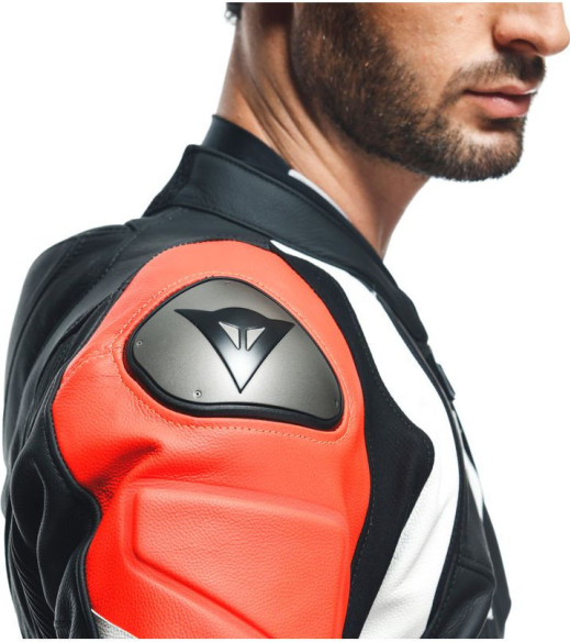 Combinezon Moto Piele Avro 4 2Pcs Black-Matt/Fluo-Red/White 23