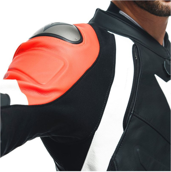 Combinezon Moto Piele Avro 4 2Pcs Black-Matt/Fluo-Red/White 23